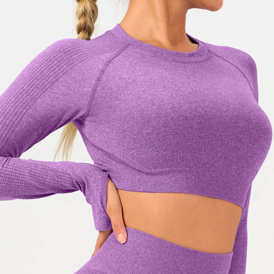 2 pcs/set Long Sleeve Yoga Leggings Set Sportswear Woman Gym Seamless Workout Outfit Yoga Clothes Womens Tracksuit Activewear.