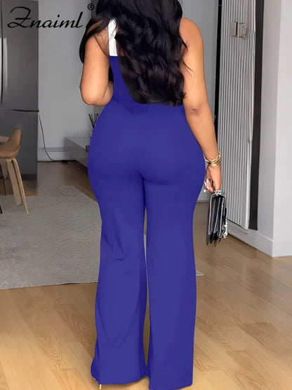 Znaiml Black Women's Sleeveless Cross Spaghetti Strap Loose Jumpsuit Autumn Office Wide Leg Pants Streetwear Overalls Fashion.