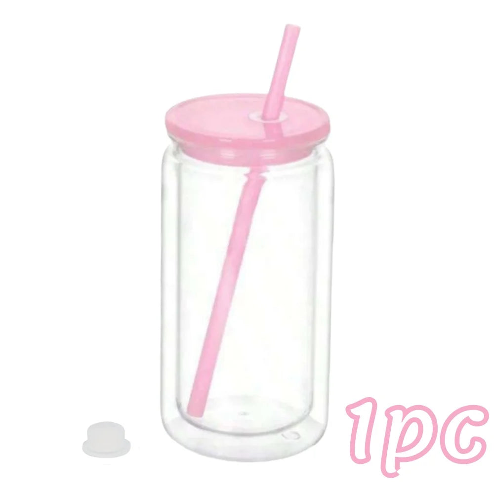 16OZ DIY Snowglobe Tumbler with Pre Drilled Hole Reusable Plastic Water Bottles Break-Resistant Mason Jar Cups for Holiday Gifts