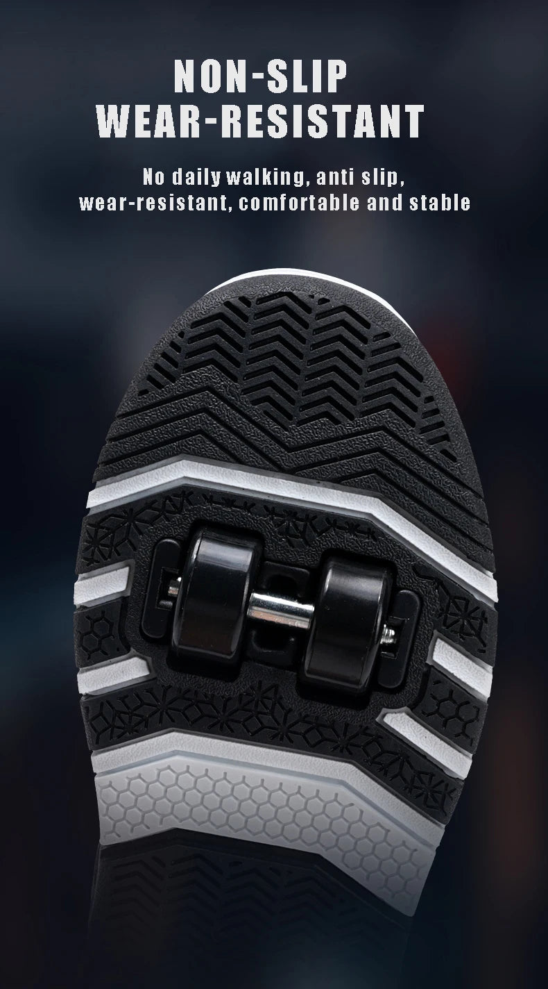 Four wheel roller shoes Boys girls walking shoes Casual outdoor sports slide and shrink school students pulleys shoes sneakers.