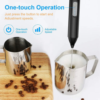 MINI Milk Frother USB Rechargeable 3 Speeds Foam Maker Coffee Whisk Mixer Electric Handle Blender Egg Beater.