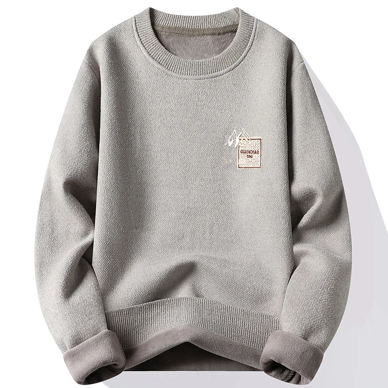 Autumn Winter Fashion Sweater Men's Round Neck Pullovers Fleece Thick Warm Jumpers Pattern Patchworked Men's Clothes