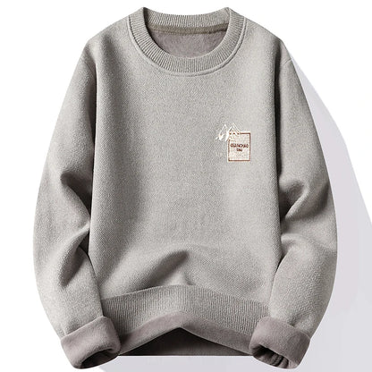 Autumn Winter Fashion Sweater Men's Round Neck Pullovers Fleece Thick Warm Jumpers Pattern Patchworked Men's Clothes