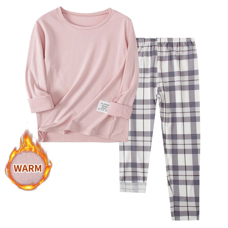 2-teilige Langarmhose im Herbst und Winter, geschliffene und verdickte Pyjamas für Männer und Frauen, Heimkleidung für Jugendliche