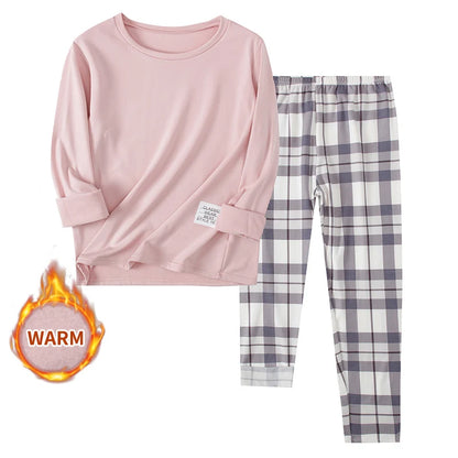 2-teilige Langarmhose im Herbst und Winter, geschliffene und verdickte Pyjamas für Männer und Frauen, Heimkleidung für Jugendliche