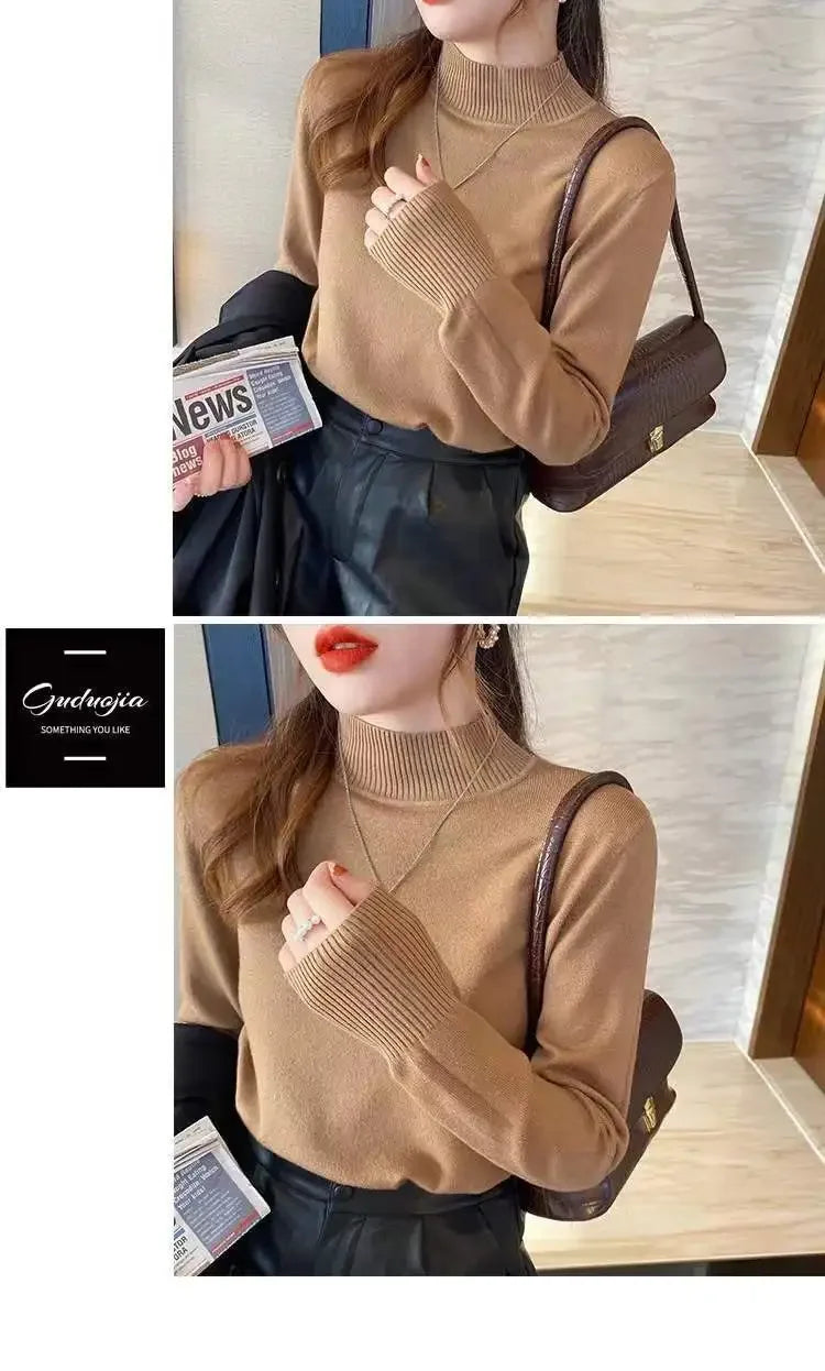Herbst Winter Chic Bottom Pullover Frauen Mode Rollkragen Pullover Lose Langarm Gestrickte Jumper Weiche Warme Pull Femme Top.