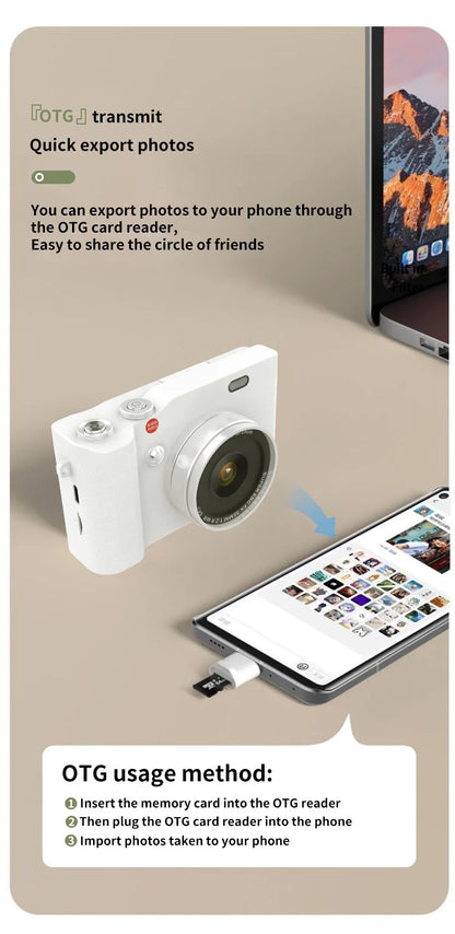 CCD Retro Video Recorder 4K Digital Camera 2.4 Inch 16X Digital Zoom 180° Flip Screen Selfile Compact Digital Photography Camera.