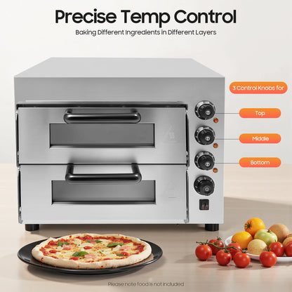 Pizzaofen, 2 Etagen, Pizzaofen, elektrischer Pizzaofen auf der Arbeitsplatte, 3000 W, 220 V, einstellbare Temperatur, Timing-Funktion