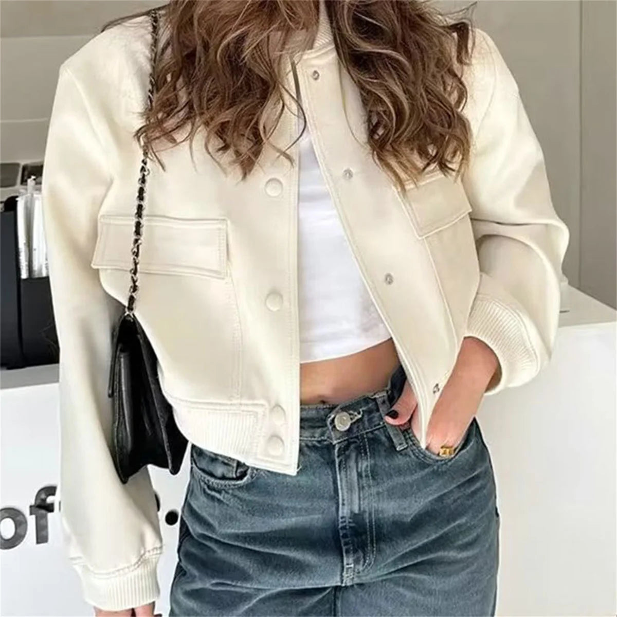 Mode Einreiher Jacke Für Frauen 2025, Herbst Frühling Langarm Tasche Mantel Dame Vintage Lose Streetwear Chic Casual