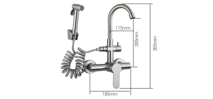 Kitchen Faucet Stainless Steel Double Hole Hot and Cold Mixing Tap Wall Mount Balcony Laundry Swivel Tap With Spray Gun 주방수전
