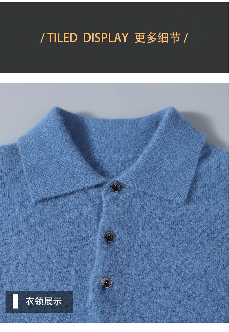 Men's 100% Mink Cashmere Large Size Sweaters Autumn Winter Solid POLO-neck Casual Knit Pullovers Men Long Sleeve Warm Jumper to.