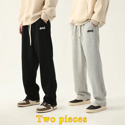 Men's Graphic Drawstring Waist Sweatpants, Regular Fit Casual Pocket Straight Leg Pants for Daily Wear, Men's Bottoms for Season.