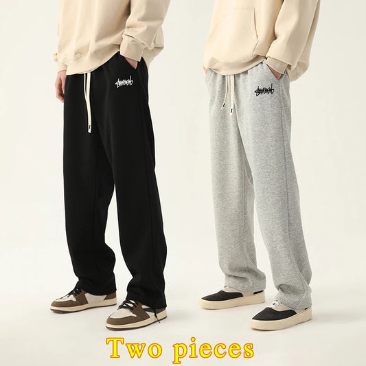 Men's Graphic Drawstring Waist Sweatpants, Regular Fit Casual Pocket Straight Leg Pants for Daily Wear, Men's Bottoms for Season.
