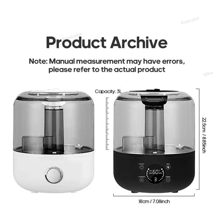 KINSCOTER 3L Air Humidifier Professional Large Capacity Home Humidifier Plant Mist Aroma Diffuser with Remote Control Timer.