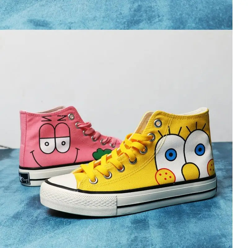 Summer new student Spongebob Squarepants High top canvas shoes cute girl cartoon street sneakers.