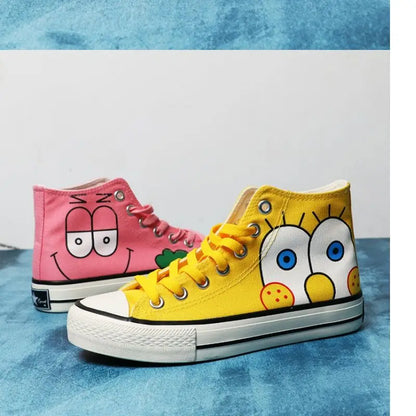 Summer new student Spongebob Squarepants High top canvas shoes cute girl cartoon street sneakers.