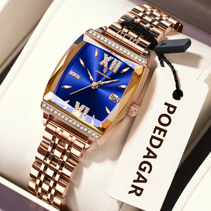 POEDAGAR Diamond Luxury Watch For Woman High Quality Waterproof Date Ladies Quartz Watch Stainless Steel Women Watches Reloj+Box