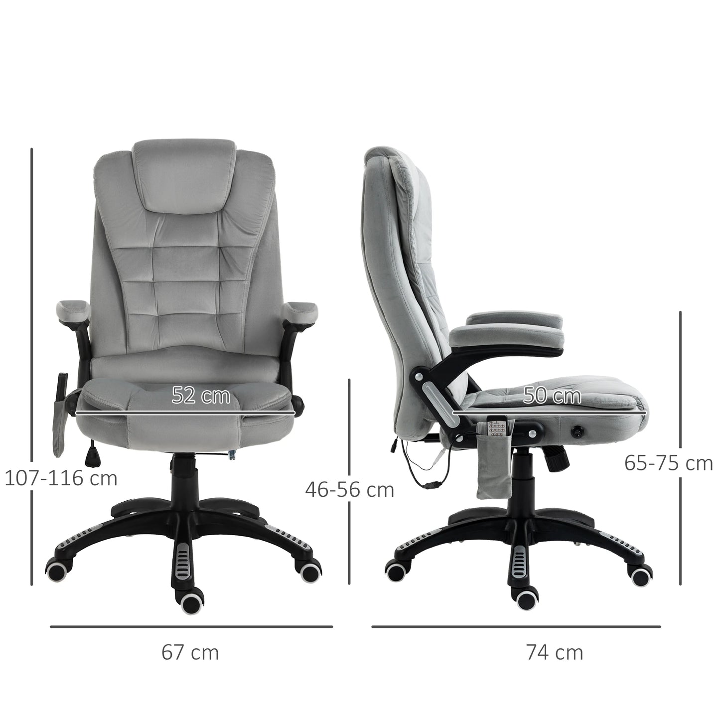 Vinsetto Massage-Bürostuhl, ergonomisch, höhenverstellbar, mit PU-Rädern in Grau für bequemes Arbeiten und Entspannung