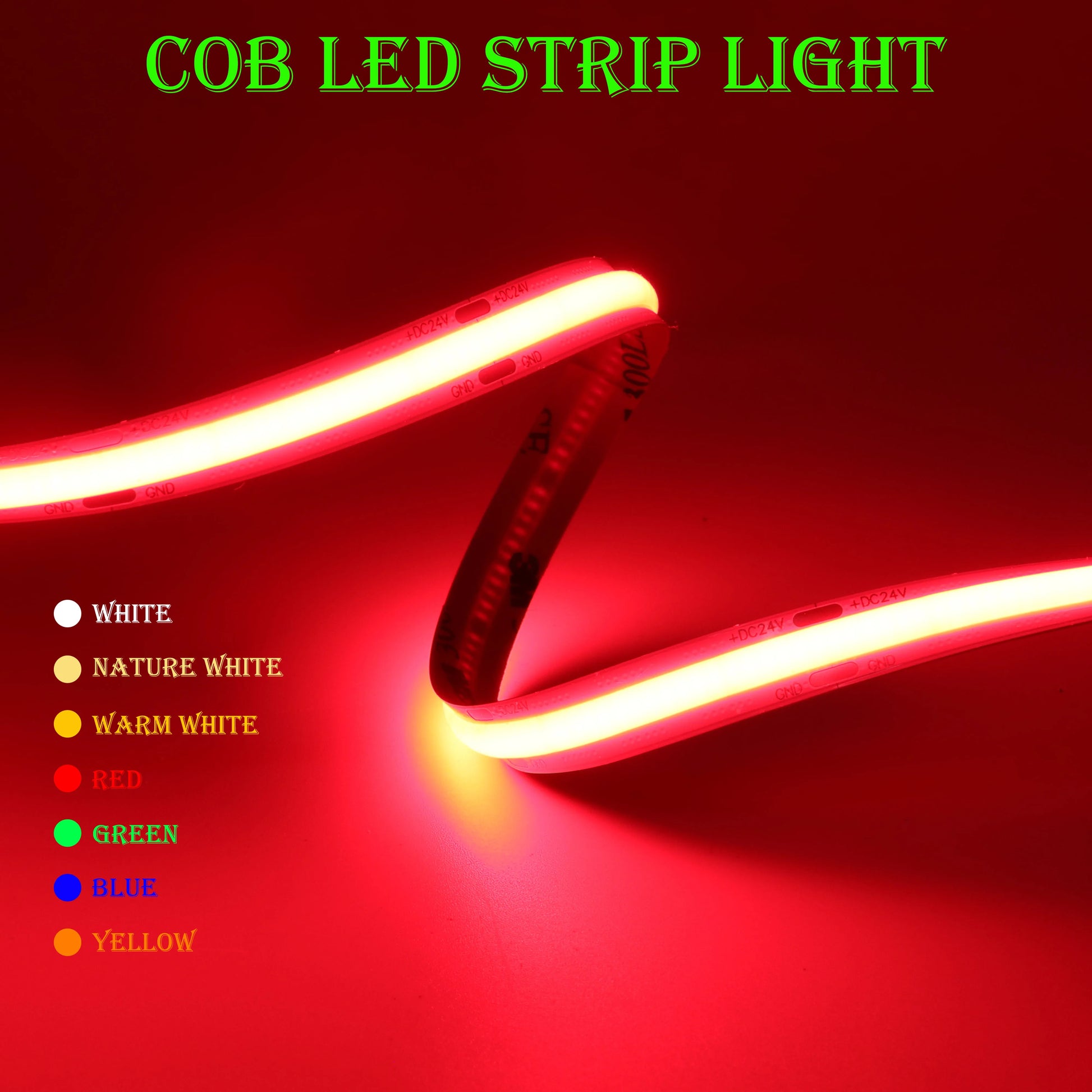 COB-LED-Streifenlicht, hohe Dichte, lineare Beleuchtung, 480/528 LEDs/m, flexibles Band, warm, natürliches Weiß, Rot, Blau, Grün, Dekor, DC12/24 V.