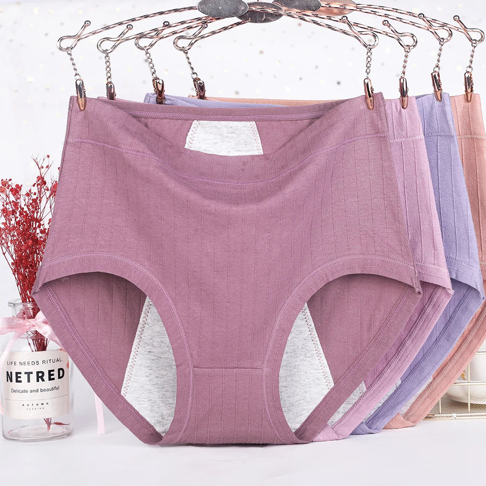 5 Pieces Women Menstrual Period Underwear Big Size Briefs Lingerie Undies Cotton Large High Waist Panties XL 2XL 3XL 4XL 5XL 6XL.