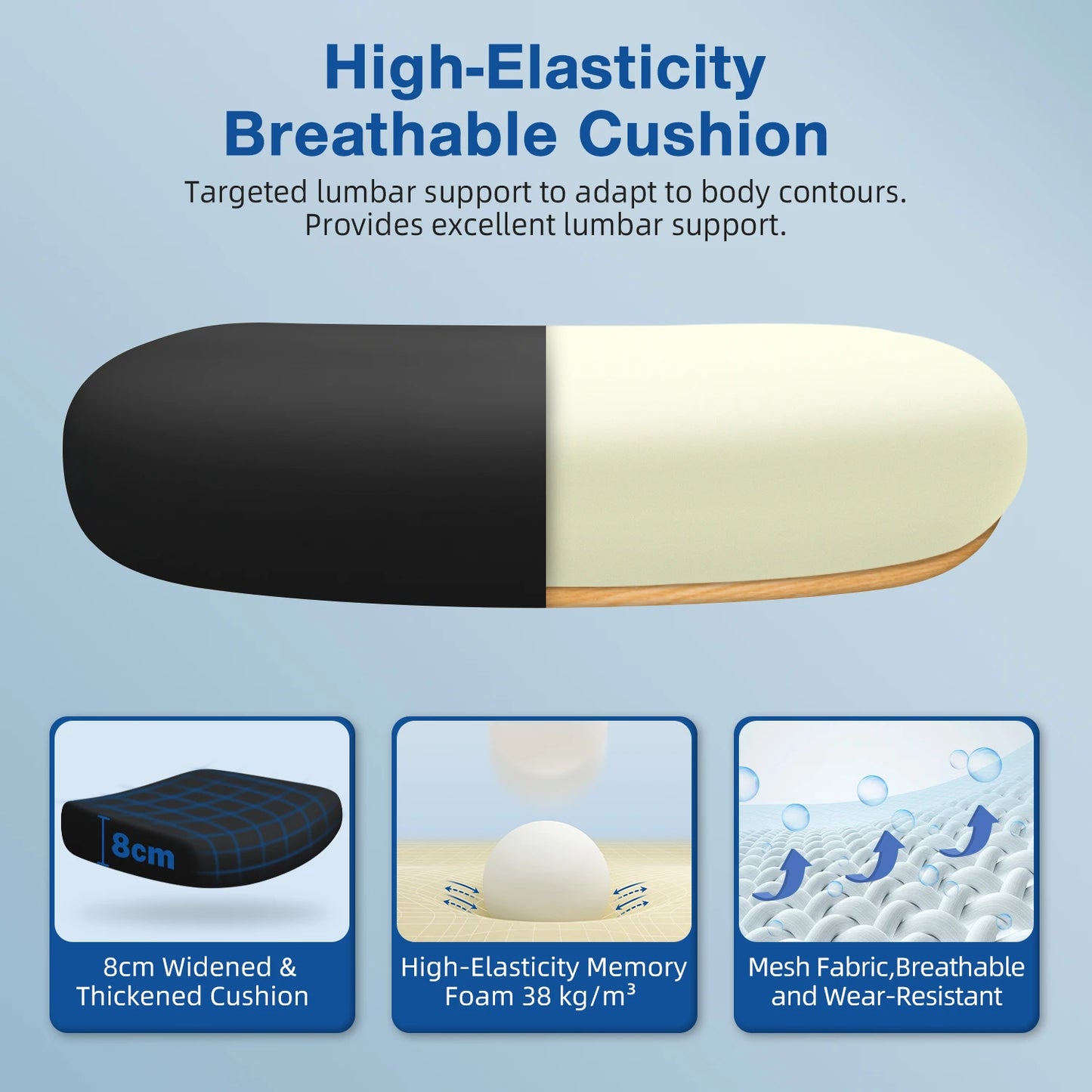 Daccormax Bürostuhl ergonomisch, Schreibtischstuhl, 150 kg Fassungsvermögen, verstellbare Kopfstütze und Armlehnen, Computerstuhl mit Lordosenstütze