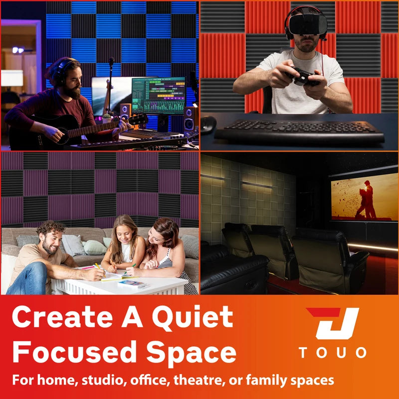 TOUO Panel Soundproofing 6-48 Pack Studio Acoustic Foam Sound Absorbing Foam Panel House Isolation Wall Acoustic Foam Sponge Pad