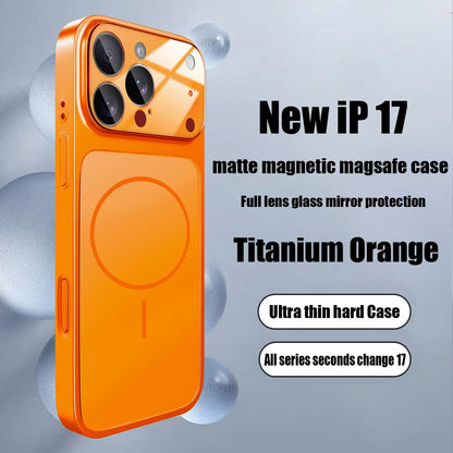 Official Orange Magsafe Magnetic Glass Phone Case for iPhone 17 Air 16 15 14 13 Pro Max Hard Shockproof Protect Matte Cover