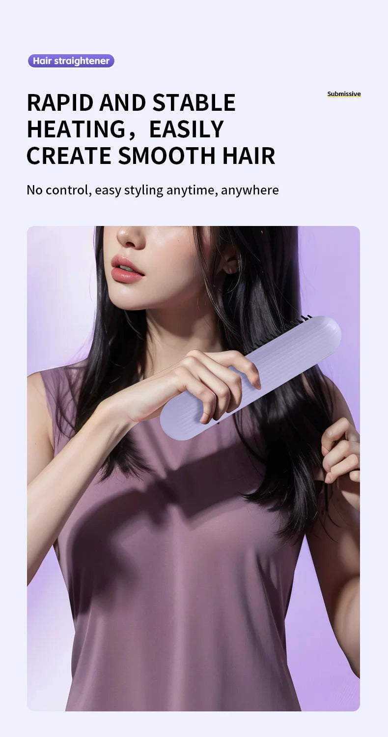 Electric Heating Straight Hair Comb LCD Screen USB Wireless Portable Negative Ion Styling Tool Rechargeable Straightening Brush.
