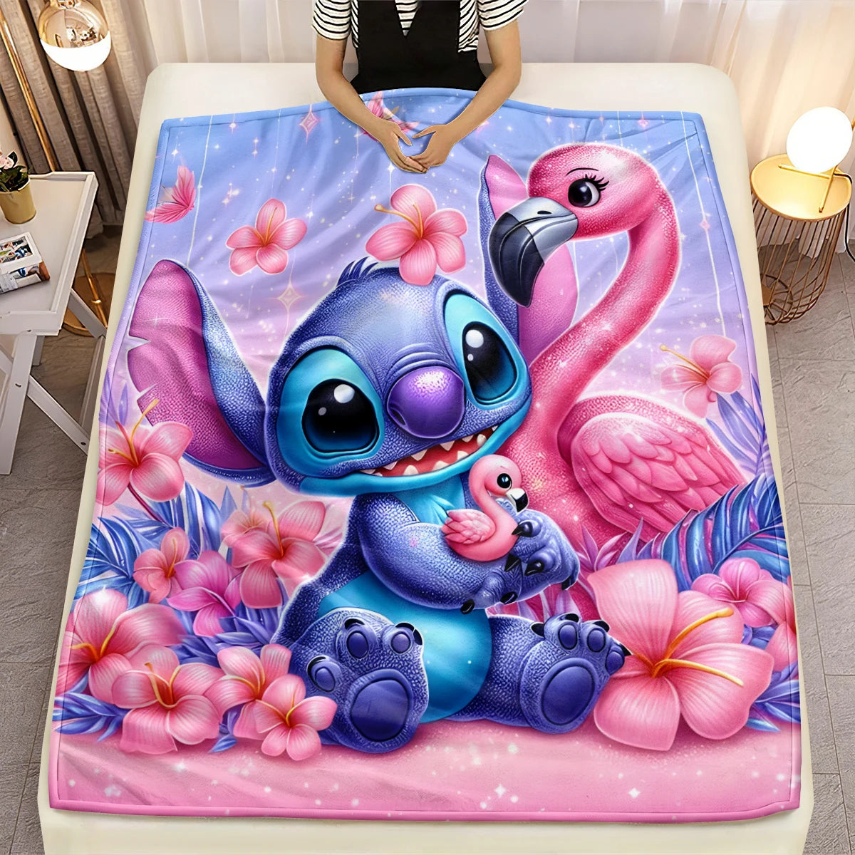 Lilo & Stitch, Stitch Printed Sofa Soft Warm Flannel Throw Blanket.Office,Camping,Picnic,Outdoors,Nap Cape,Bedroom Blankets..