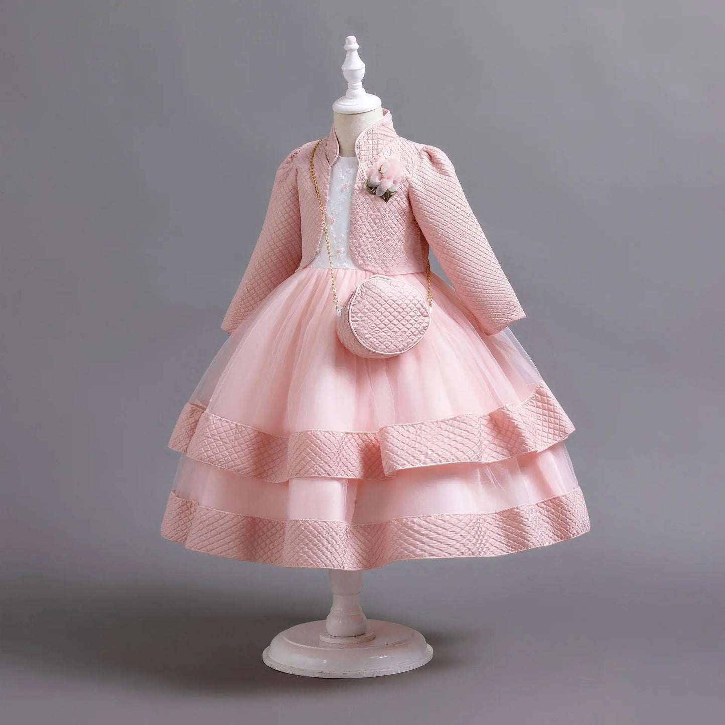 Neues Herbst/Winter Langarm-Partykleid, elegantes Mädchen-Stickerei, Weihnachts-Performance-Kleid, Geschenktüte für Kinder im Alter von 3–11 Jahren