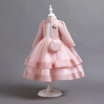 Neues Herbst/Winter Langarm-Partykleid, elegantes Mädchen-Stickerei, Weihnachts-Performance-Kleid, Geschenktüte für Kinder im Alter von 3–11 Jahren