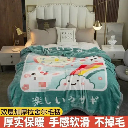 150x200cm  Home Blanket Double Layered Encrypted Plush Fur Coral Fleece Quilt Winter Dormitory Sofa Keep Warm Sheet Bed Cover