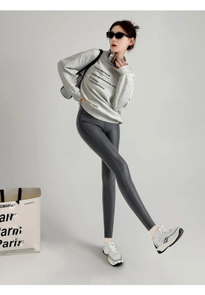 BIVIGAOS Herbst Neue Enge Stretch Leder Hosen Frauen Sharkskin Hohe Taille Spleißen PU Leder Fleece Sexy Leggings Winter Warm.