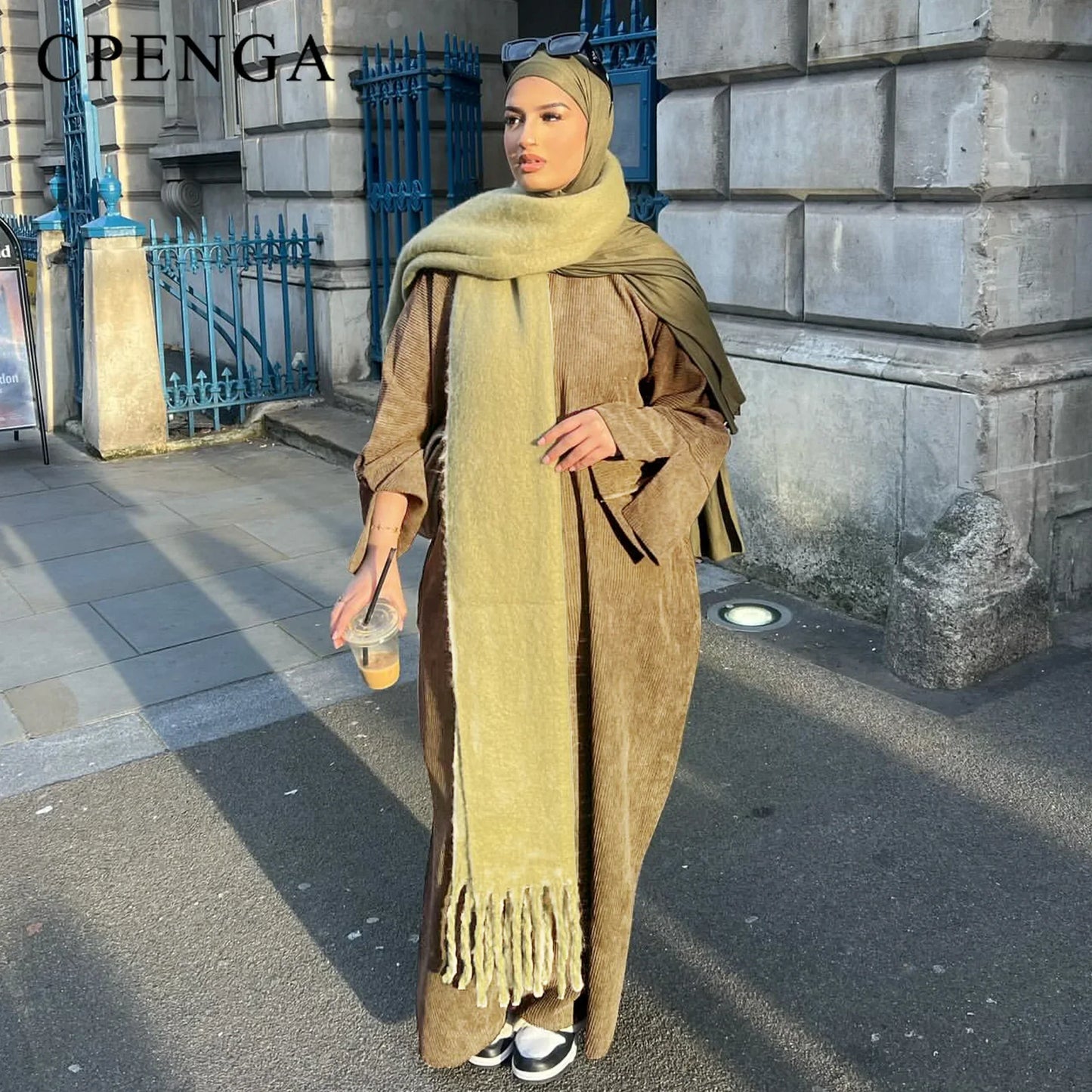 Muslim Abaya 2024 Arabic Women Corduroy Dress Ramadan Modest Cardigan.