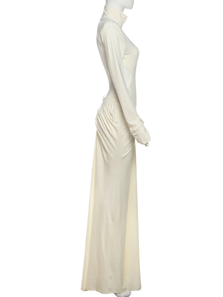 Kliou Raffen Mantel Frauen Maxi Kleider High Street Klassische Volle Hülse Gerade Schulter Backless Vestidos Mujer Abend Tragen.