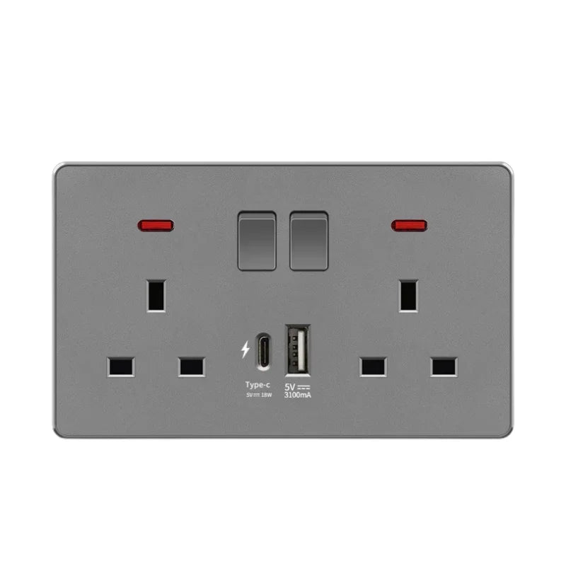 18 W Typ-C-Stecker, Schnellladung, UK 13 A USB-Wandsteckdose, Steckdose mit 3,1 A USB C, universelles Dual-5-Pin-Steckdosenpanel