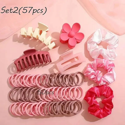 53/57/113Pcs Dopamine Fashion Elastic Colorful Band Hair Circles Flower Shaped Hair Accessory Grip For Women Daily Party Gift.