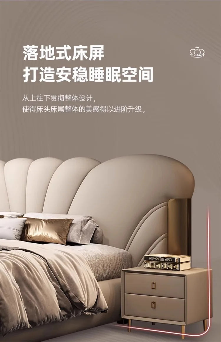 Luxuriöses Hauptschlafzimmer, Doppelbett, King-Size-Bett, weiche Tasche, Rückenlehne, 150 x 200 cm, Hochzeitsbett, Untergestell in voller Größe, beleuchtet 2ingan-Möbel