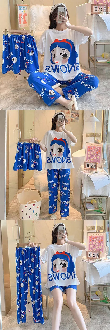 3 Teile/satz Damen Pyjamas Freizeit Sommer Homewear Set süße Pyjamas Minnie Cartoon Pyjama.