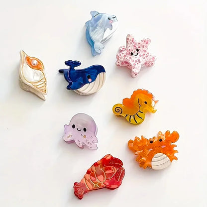 Acetate Ocean Animal Hair Clips for Women Non-Slip Summer Beach Accessories Crab Starfish Whale Multi-Pack Gifts.
