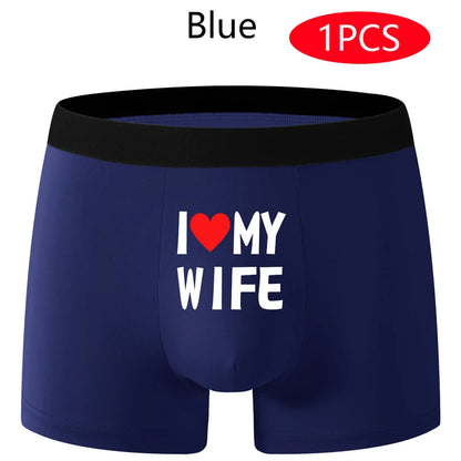 2PCS Herz Muster Männer Unterwäsche Schwarz Einfarbig Männer Boxer Mode Personalisierte Druck ICH Liebe Meine Frau Unterhose mann Geschenk