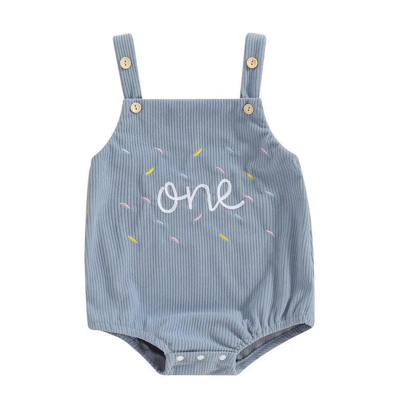 Baby ersten Geburtstag Stram pler, ärmellose Knopf verschluss Buchstaben Bodysuit lässige Overalls für Mädchen Jungen.