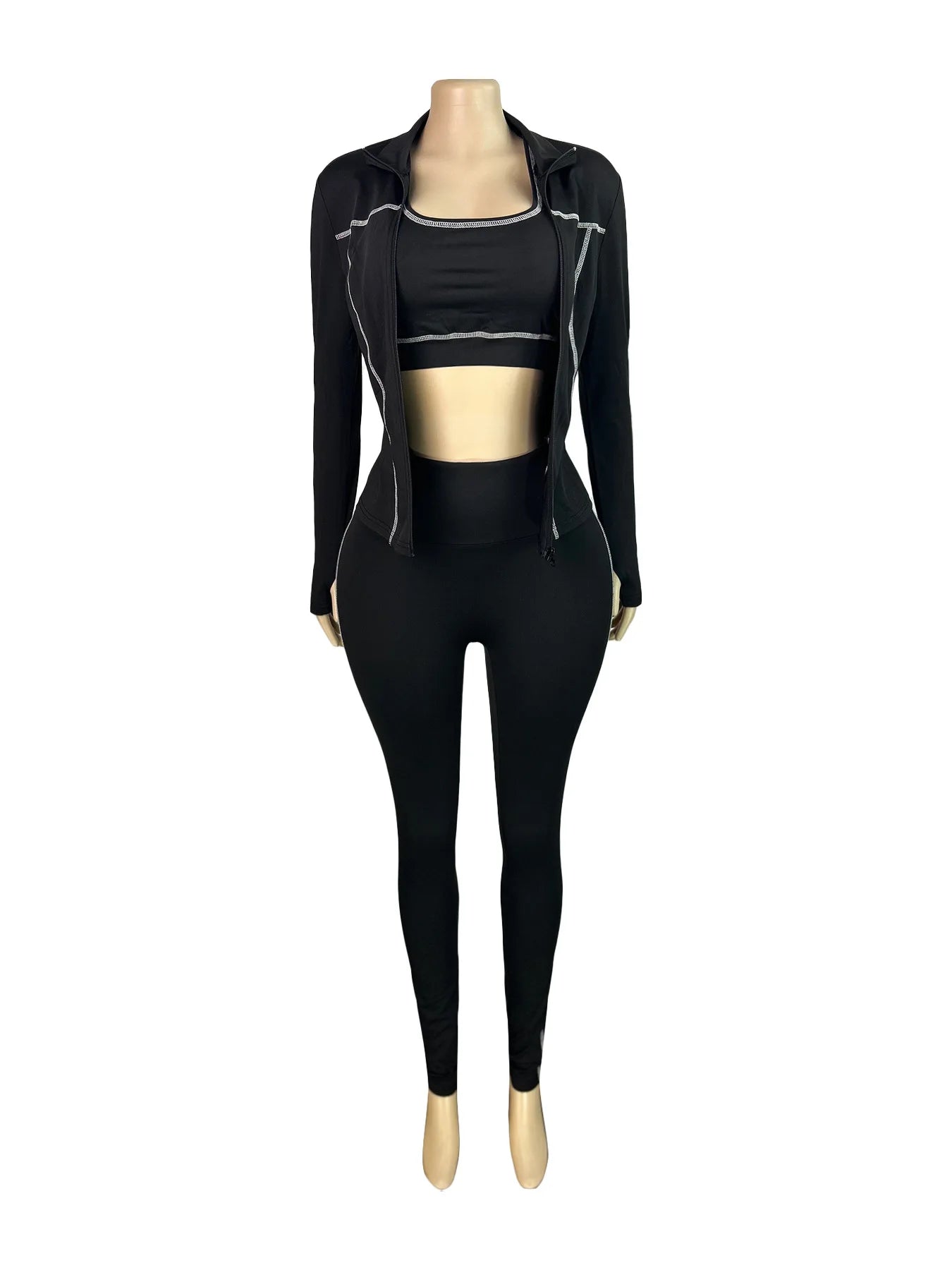 Weird Puss Casual 3 Piece Set Women Tracksuit Elastic Vest+Zip Jacket+Leggings Matching Street Sporty Fitness Street Shapewear.