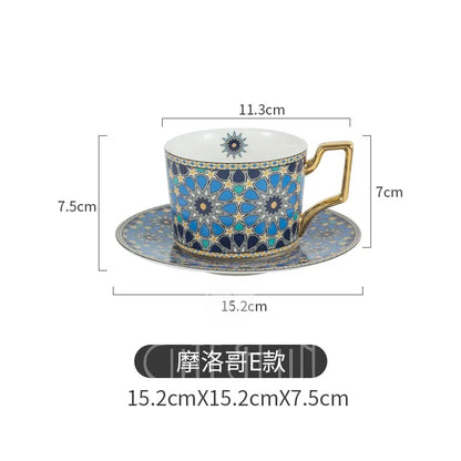 Luxury Coffee Cup and Saucer Set for Cappuccino, Latte, Espresso, Moroccan Style, Ceramic Tea Cup, Kitchen Tool, House Warming.