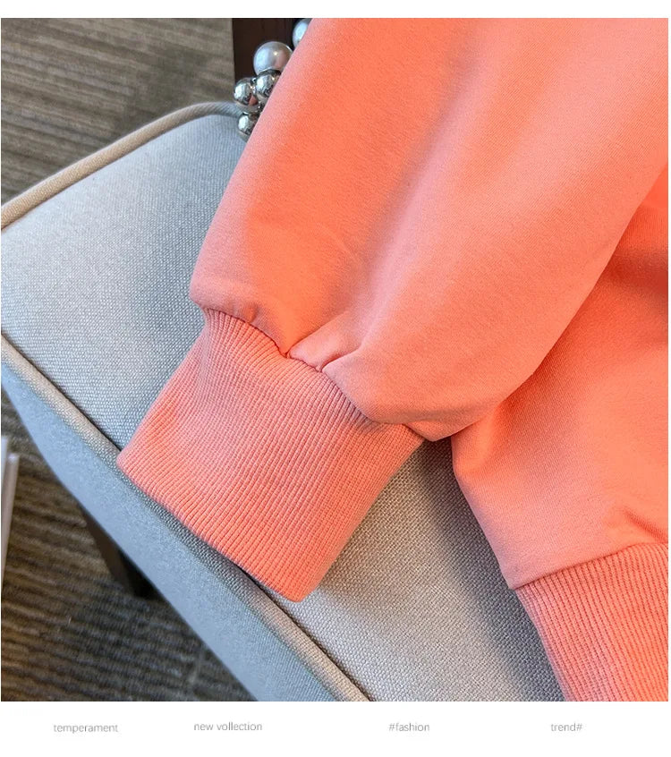 175kg plus size Damen büste Frühling Herbst loser Rundhals ausschnitt bedrucktes Langarm-Sweatshirt schwarz orange 5xl 6xl 7xl 8xl 9xl.