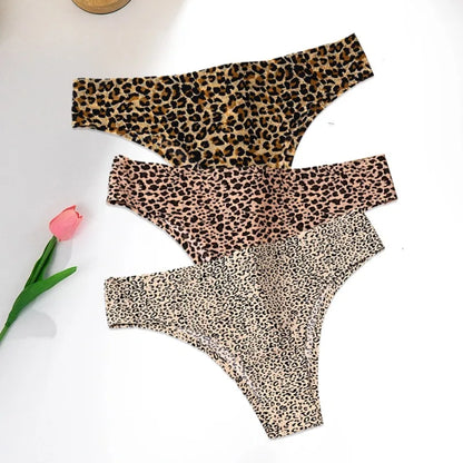 WarmSteps 3Pcs/Set Sexy Leopard Thongs Women's Panties Thongs 2024 New Female Underwear Seamless Printed Panties Ice Silk Briefs.