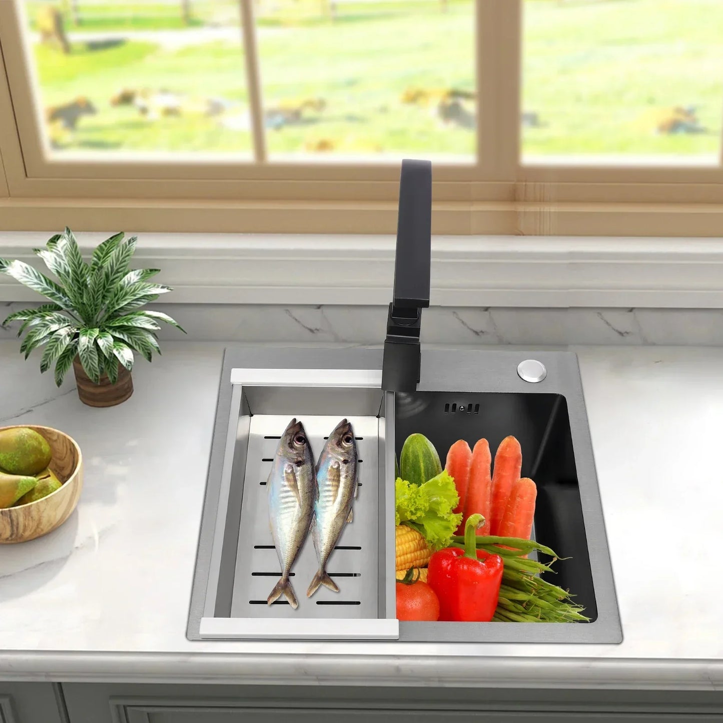 Küchenspüle aus Edelstahl 201 mit Wasserhahn, Seifenspender für Häuser, Restaurants, Wäschezimmer, Keller, 45 x 40 x 20 cm