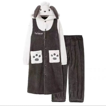 Winter Pochacco Sleepwear Women's Long Thickened Fleece Robe Set Cute Warm Flannel Student Outdoor Home Clothes Pajamas Set.