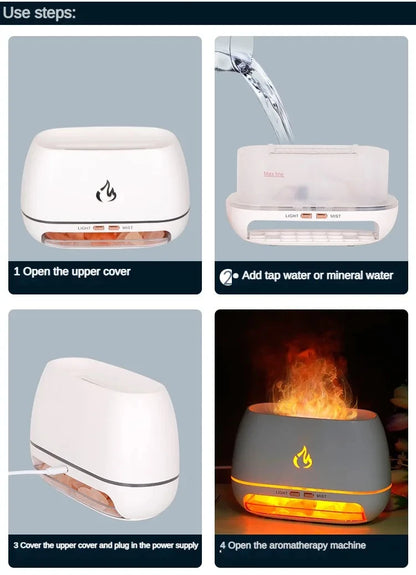 New Himalayan Crystal Salt Stone Aroma Air Humidifiers 3D Flame Fire Colorful Night Light Aromatherapy Essential Oil Diffuser.