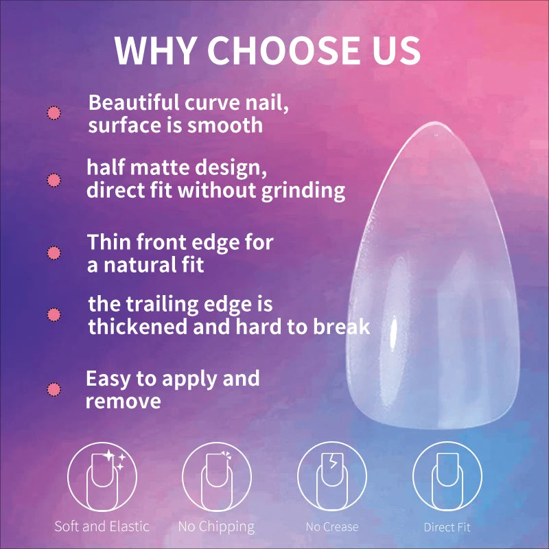 Fake Nail Press on Tips for Nails Extension Full False Acrylic Finger Short Artificial American Capsules Long Soft Gel Almond.